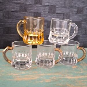Vintage Glass Mugs Mini Dollhouse Collectible Curio Cabinet Drinking Shot Set 5